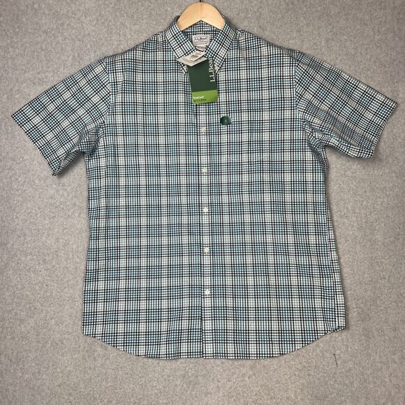 NWT Mens LL Bean Traditional Fit Button Up S/S True Cool Check Shirt Large - Picture 1 of 8